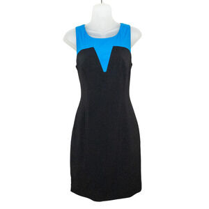 JAY GODFREY Blue Black Colorblock Sleeveless Silk Mini Dress Lined Women's 8